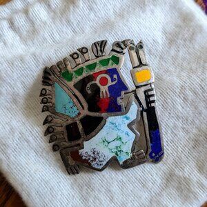 Vintage Graziella Laffi Peruvian Sterling Silver Inlay Brooch/Pendant